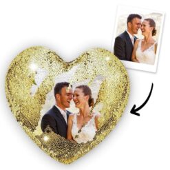 Gold Heart Flip Sequin Pillow